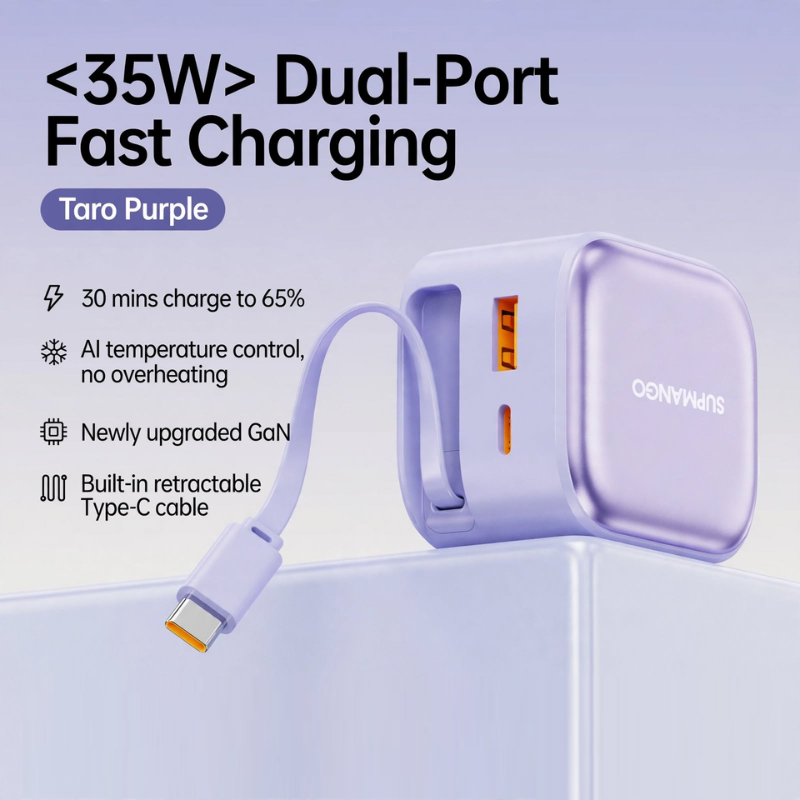 35W Dual Port with Retractable Cable