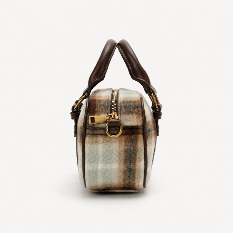Autumn Cozy Plaid Barrel Bag