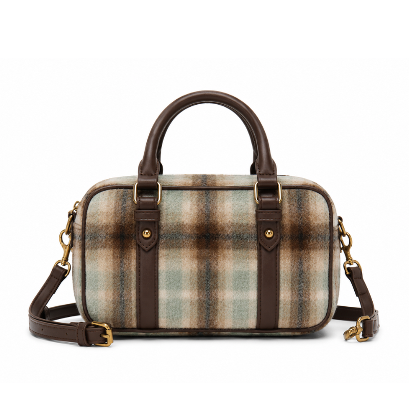 Autumn Cozy Plaid Barrel Bag