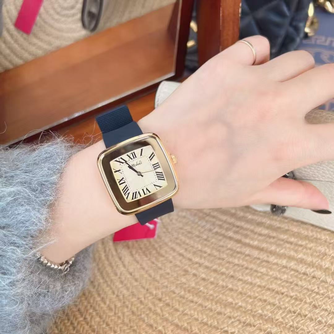 Square Roman Dial Leather Watch