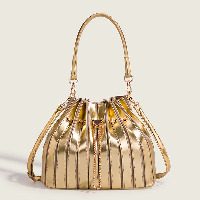Chic Pleated Chain Bucket Bag